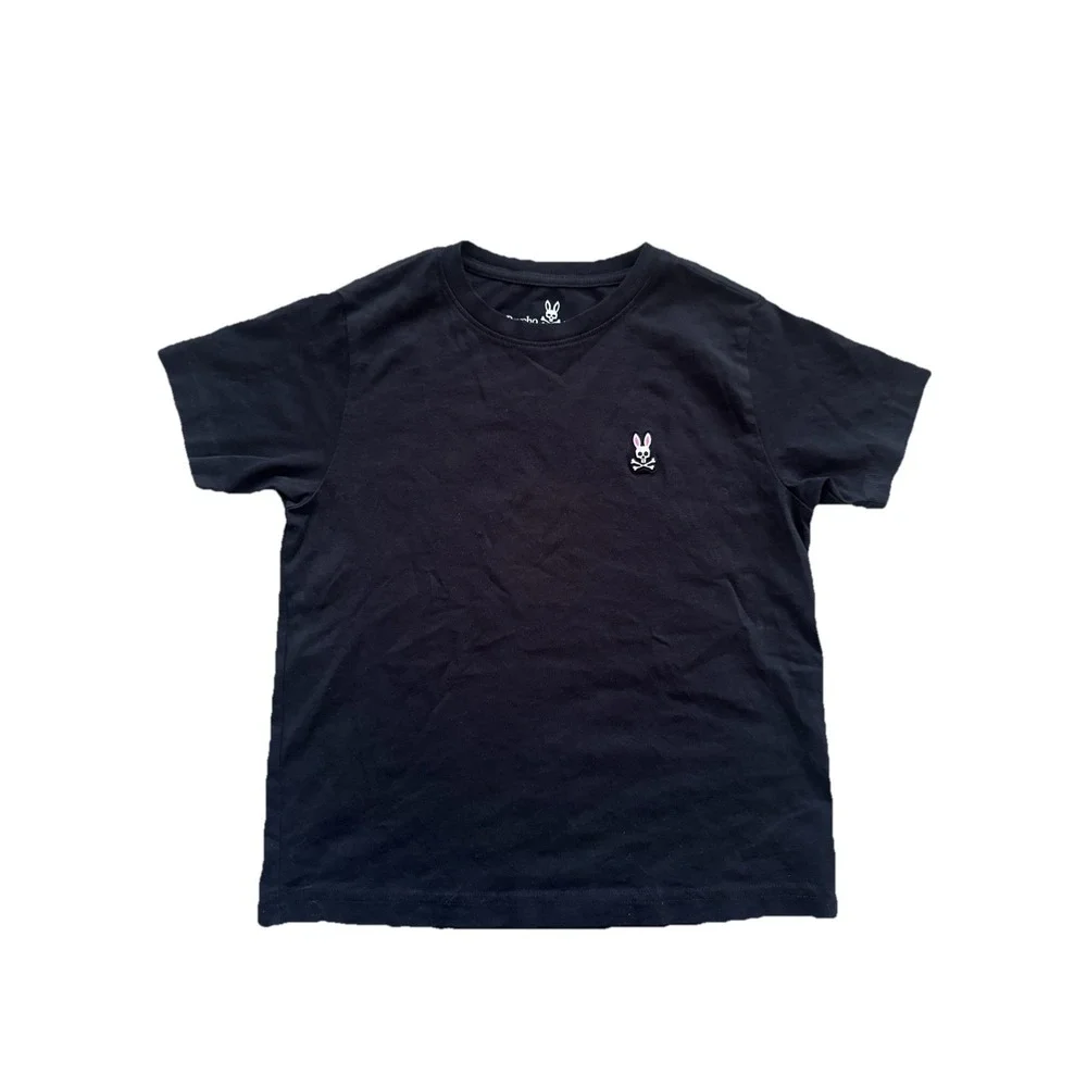 Psycho Bunny Kids T-Shirt S 7-8 Black Pima Cotton Tee Classic Logo‎ Embroidered